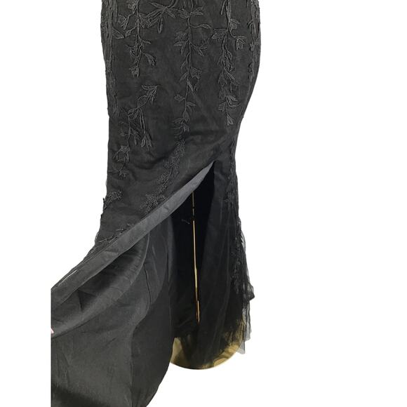 FORMAL SZ 2 XS Black embroidered lace up corset prom party mermaid maxi B101 - Picture 3 of 8